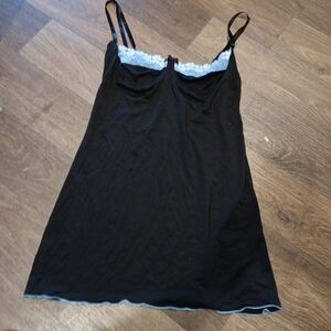Y2k Coquette Elegant Black Chemise with Blue Lace Trim Sz S